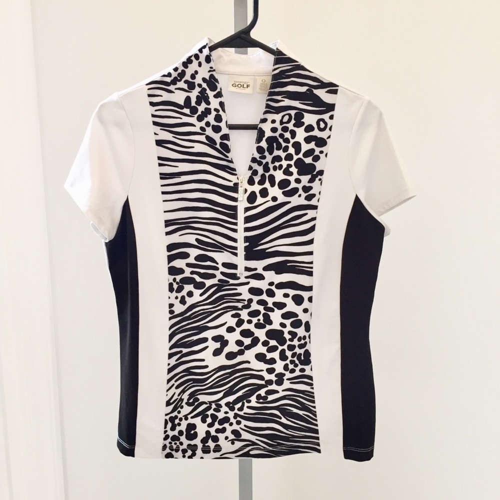 CHICOS GOLF SHIRT TOP ZIP ZEBRA Z ENERGY NICE!